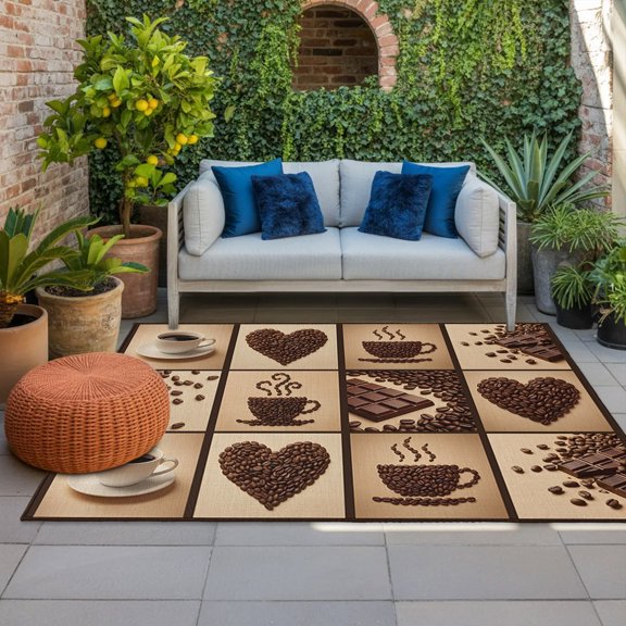 Coffee Beans Indoor Outdoor Rugs 3x5 Ft, Country Heart Coffee Bean Chocolate Patchwork Outdoor Patio Rugs Mat Washable Outside Area Rugs Carpet for Porch Deck RV Camping Pool Balcony Backyard