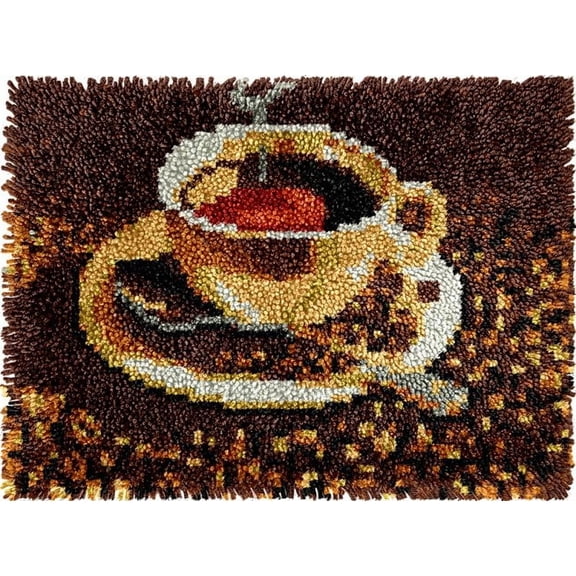 Coffee Beans Latch Hook Kits Rug DIY Cushion Tapestry Making Crochet Hook Mat Making Kits Color Preprinted Pattern Canvas DIY Carpet Needlework Crochet Kits 52x38cm (AG11-119)