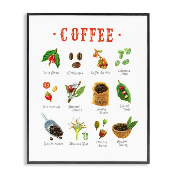 Stupell Industries Coffee Beans Origins Black Framed Giclee Art, design by Angela Steahling