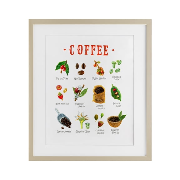 Stupell Industries Coffee Beans Origins Birch Framed Print Under Glass, design by Angela Steahling