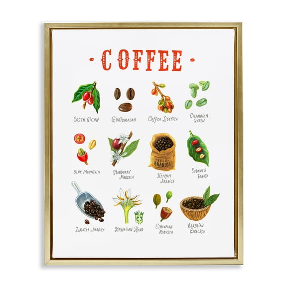 Stupell Industries Coffee Beans Origins Gold Framed Floater Canvas Wall Art, design by Angela Steahling