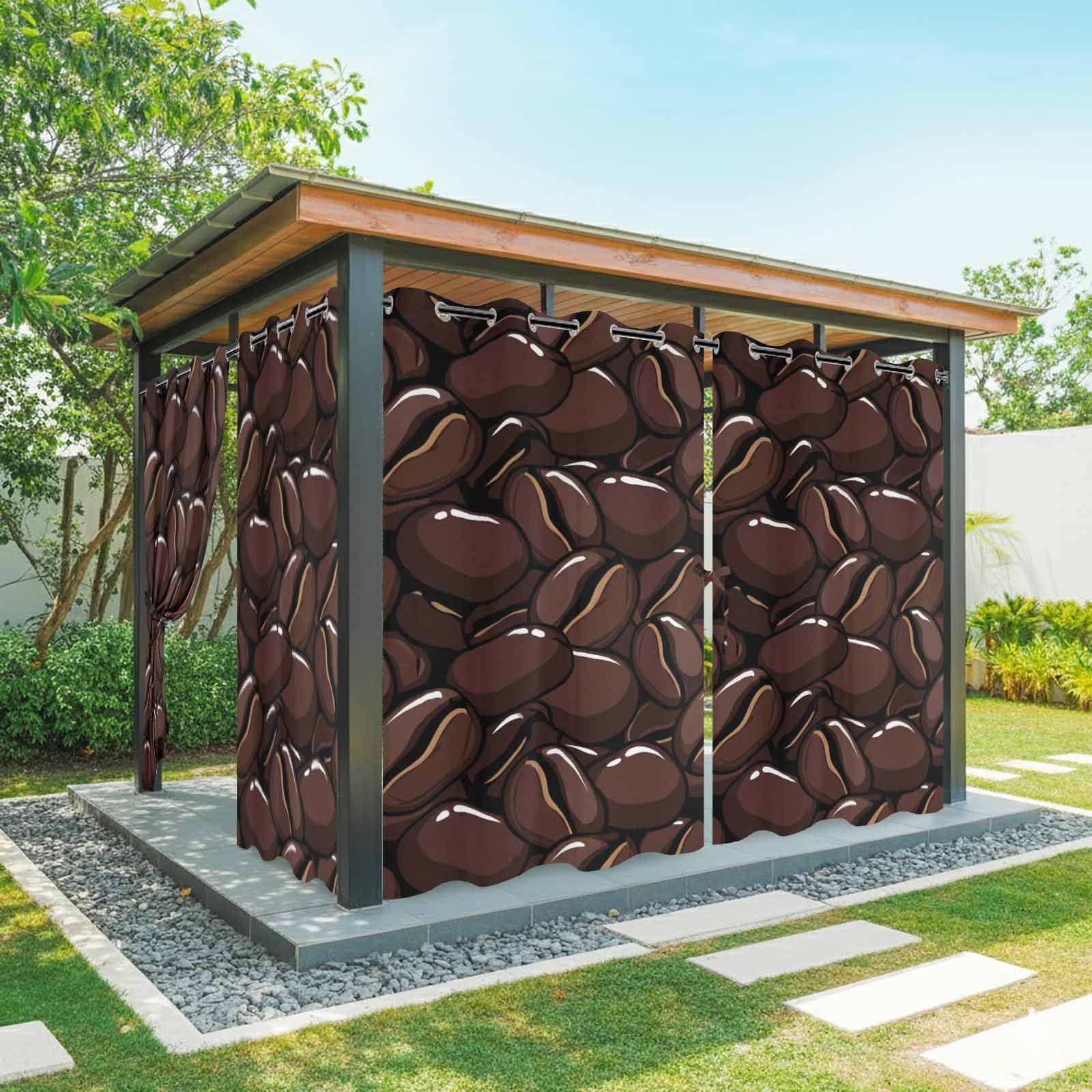 Coffee Beans Outdoor Curtains for Patio, Country Dark Brown Coffee Bean Pattern Sunshade Privacy Drapes Grommet Waterproof Outside Curtains for Porch/Cabana/Balcony 54"x 108", 1 Panel
