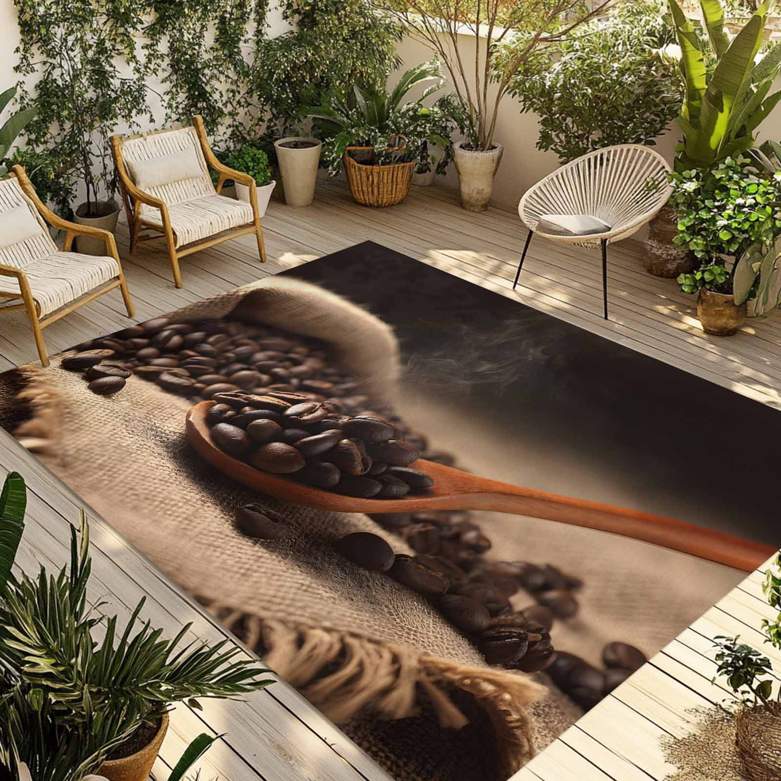 Coffee Beans Outdoor Rug for Patio/Deck/Porch, Non-Slip Large Area Rug ...