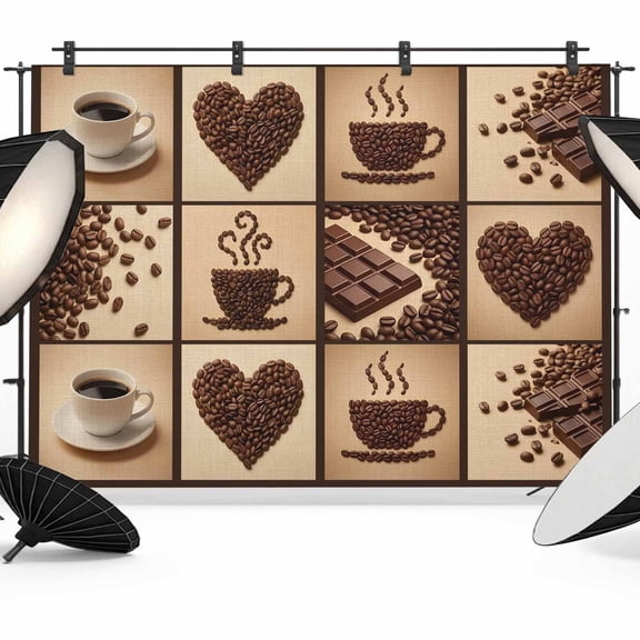 Coffee Beans Photography Backdrop 10x8FT, Country Heart Coffee Bean Chocolate Patchwork Photo Backdrops, Background for Photography Studio Photo Studio Background, Back Drop for Photoshoot