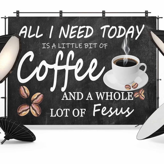 Coffee Beans Photography Backdrop 7x5FT, Coffee Cup Letterings Black Photo Backdrops, Background for Photography Studio Photo Studio Background, Back Drop for Photoshoot