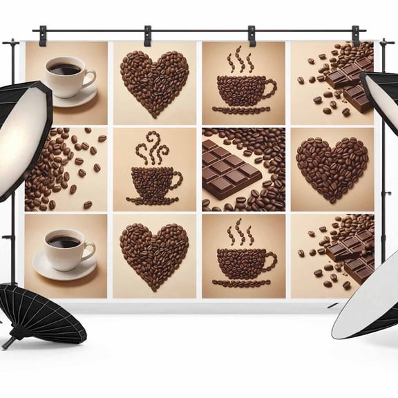 Coffee Beans Photography Backdrop 7x5FT, Country Heart Coffee Bean Chocolate Patchwork Brown Photo Backdrops, Background for Photography Studio Photo Studio Background, Back Drop for Photoshoot