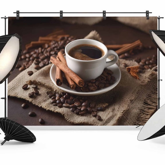 Coffee Beans Photography Backdrop 7x5FT, Modern Hot Coffee Cinnamon Rolls Photo Backdrops, Background for Photography Studio Photo Studio Background, Back Drop for Photoshoot