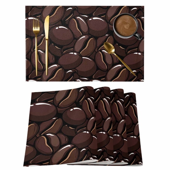 Coffee Beans Placemats Set of 4 Modern Country Cartoon Brown Food Theme Place Mats Indoor Wipeable Table Mats Washable Cloth Dining Table Placemats for Kitchen Holiday Party Home Decor 13x19 Inch