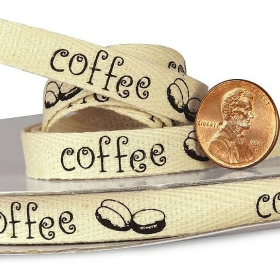 Coffee Beans Printed Cotton-Like Ribbon - 3/8 Inches Wide X 25 Yards (4837173) - Coffee Themed Giftwrap, Coffee Gift