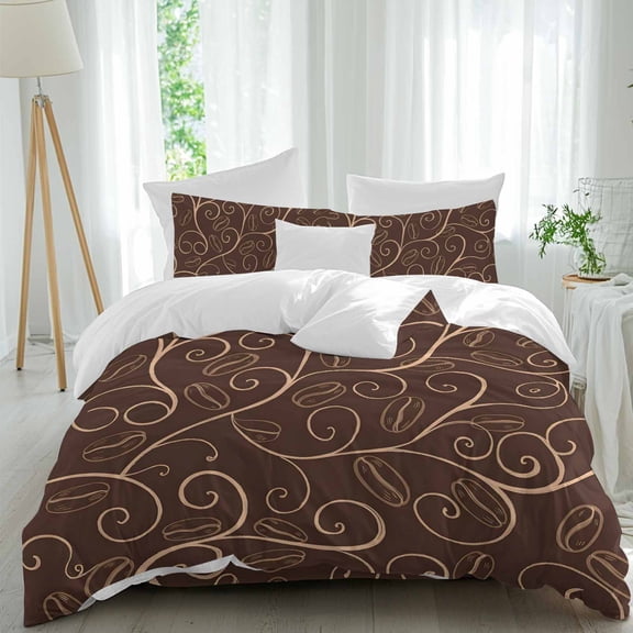 Coffee Beans Queen Size Comforter Set, Vintage Brown Floral Branch Bedding for All Seasons, 4 Pcs Bed Set, 1Quiltcover (90"x92") ,1Sheet(94"x116"), 2Pillowcases (30"x20")