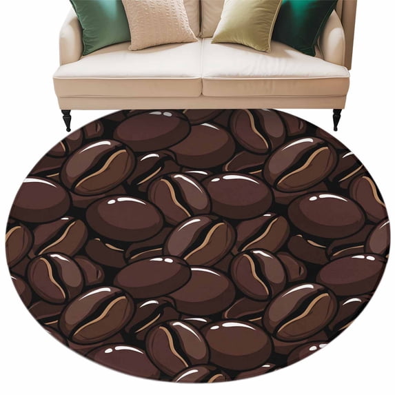 Coffee Beans Round Living Room Rugs 6 ft, Country Dark Brown Coffee ...