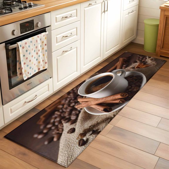 Coffee Beans Runner Rugs 2x6 ft Modern Hot Coffee Cinnamon Rolls Washable Hallway Rugs Non-Slip Floor Mats Absorbent Carpet Bedside Runners for Bedroom Kitchen Bathroom Laundry Room