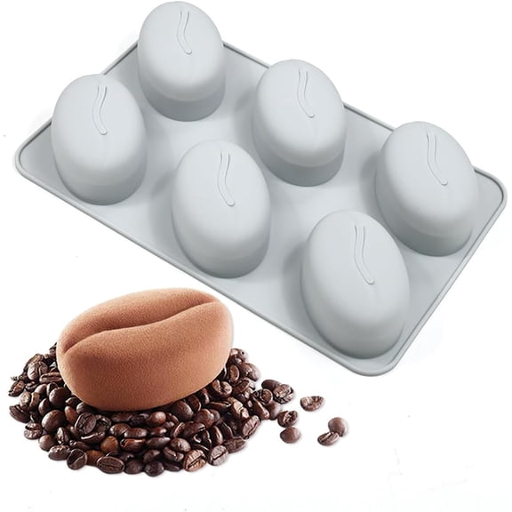 Coffee Beans Silicone Mold 6 Cavity, Food Grade Non-Stick Candy Chocolate Mold for Party Dessert DIY Baking