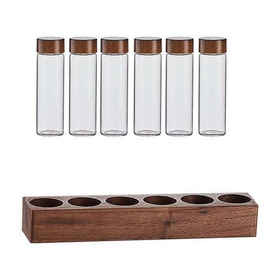 Coffee Beans Storage Container Tea Test Tube Glass Bottle with Walnut Display Rack Espresso Accessories D