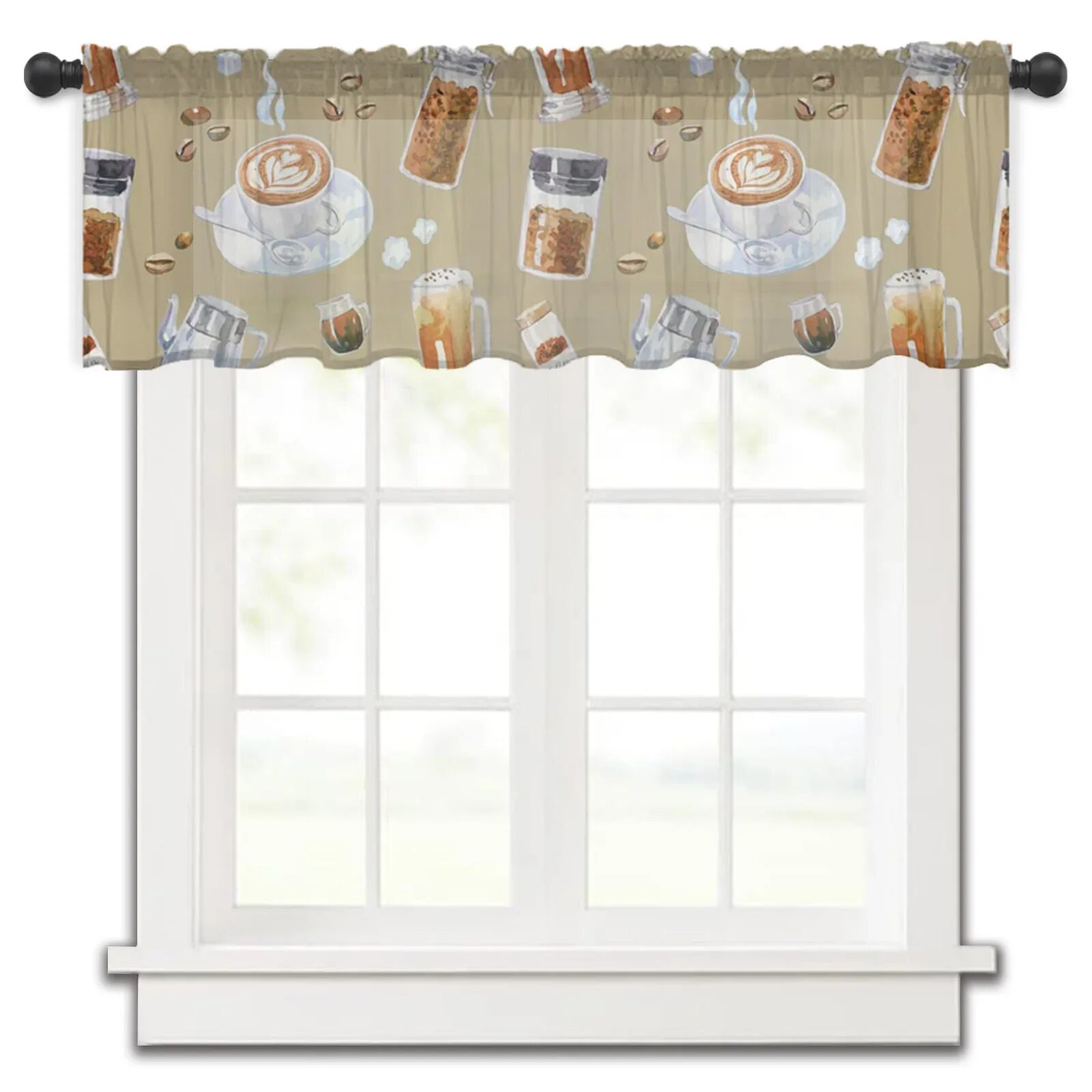 Mantovana In Pizzo Per Finestra – Semi Voile Trasparente, Con Volant, Per Cucina E Soggiorno, Beige/Bianco/Blu, Varie Misure