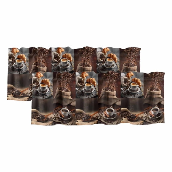 Coffee Beans Valances for Windows, Brown Hot Cafe Latte Cup Drink Country Light Filtering Kitchen Curtains, Rod Pocket Window Valance Curtains for Living Room Bedroom, 42" W x 12" L, 2 Panels