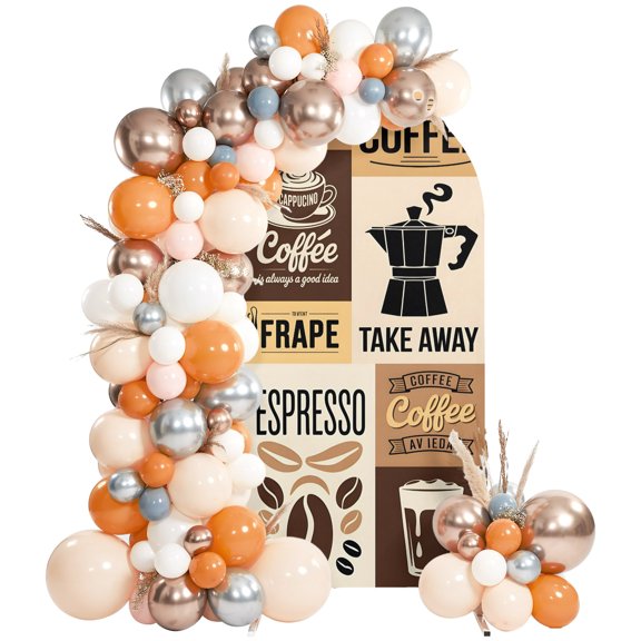 Coffee Beans Vintage Cappuccino Arch Backdrop Cover Spandex Fitted Arch Cover 6FT,Arches Backdrop Stand Covers for Wedding Birthday Party Ceremony Banquet Decoration Retro Cafe Theme