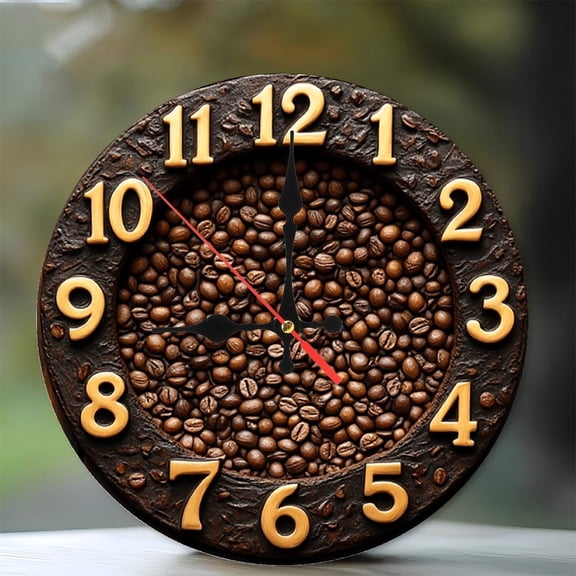 Coffee Beans Wall Clock Decor Home Decor 10-Inch Silent Wooden Wall Clock, Battery Operated (AA Batteries Not Included), Artistic Home Decor
