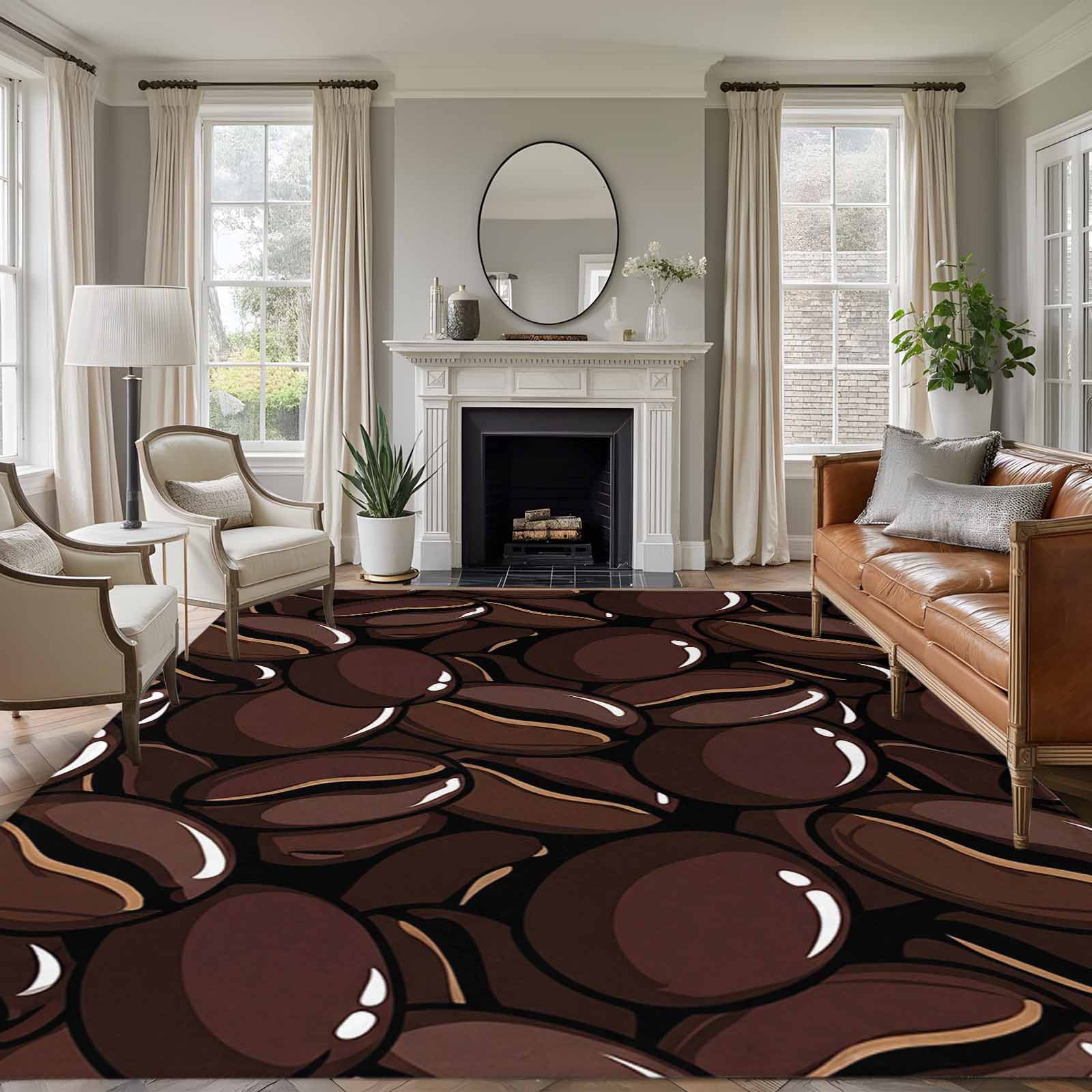Coffee Beans Washable Area Rug 5 x 7 ft Country Dark Brown Coffee Bean ...