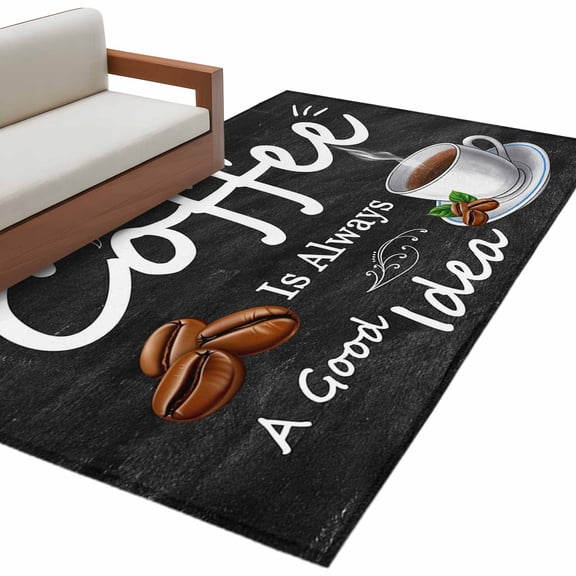 Coffee Beans Washable Area Rug 3x5ft Coffee Cup Letterings Art Print Soft Rectangle Rugs for Living Room, Non Slip Carpet for Bedroom Entryway Dining Room