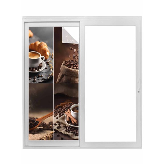 Coffee Beans Window Privacy Film, Brown Hot Cafe Latte Cup Drink Country Static Cling UV Sun Blocking Tint Film Heat Control Windows Films for Bedroom Bathroom, Window Stickers 17.7"x39.3"