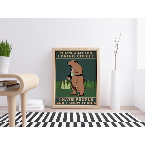 Coffee Bear Art Print, Funny Kitchen Poster, Coffee Lover Gift, Poster Only