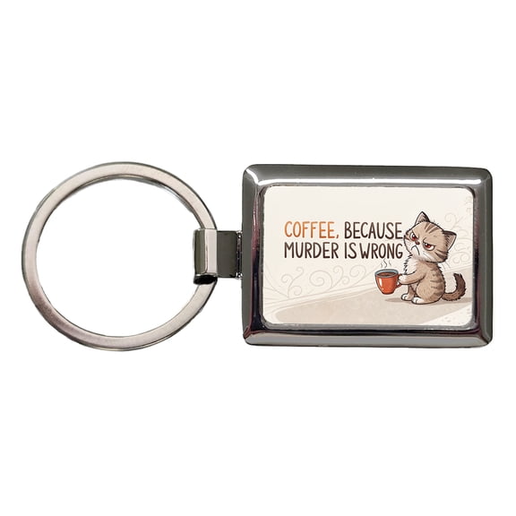 Coffee Because Murder Is Wrong Funny Angry Kitten Metal Rectangle Keychain