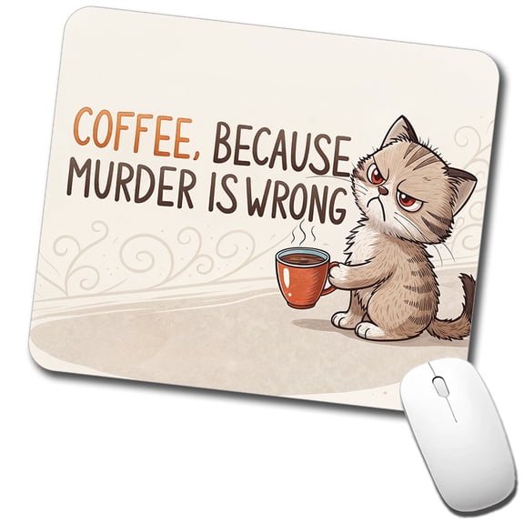 Coffee Because Murder Is Wrong Funny Angry Kitten Mouse Pad Low Profile Gaming Mat