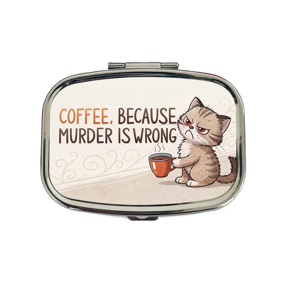Coffee Because Murder Is Wrong Funny Angry Kitten Small Travel Handbag Pill Box Case