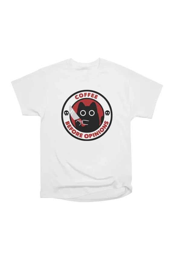 Coffee Before Opinions Funny Black Cat by Tobe Fonseca T-Shirt Tee Gift For Him Merch For