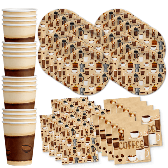 Coffee Birthday Party Supplies Set Plates Napkins Cups Tableware Kit for 16