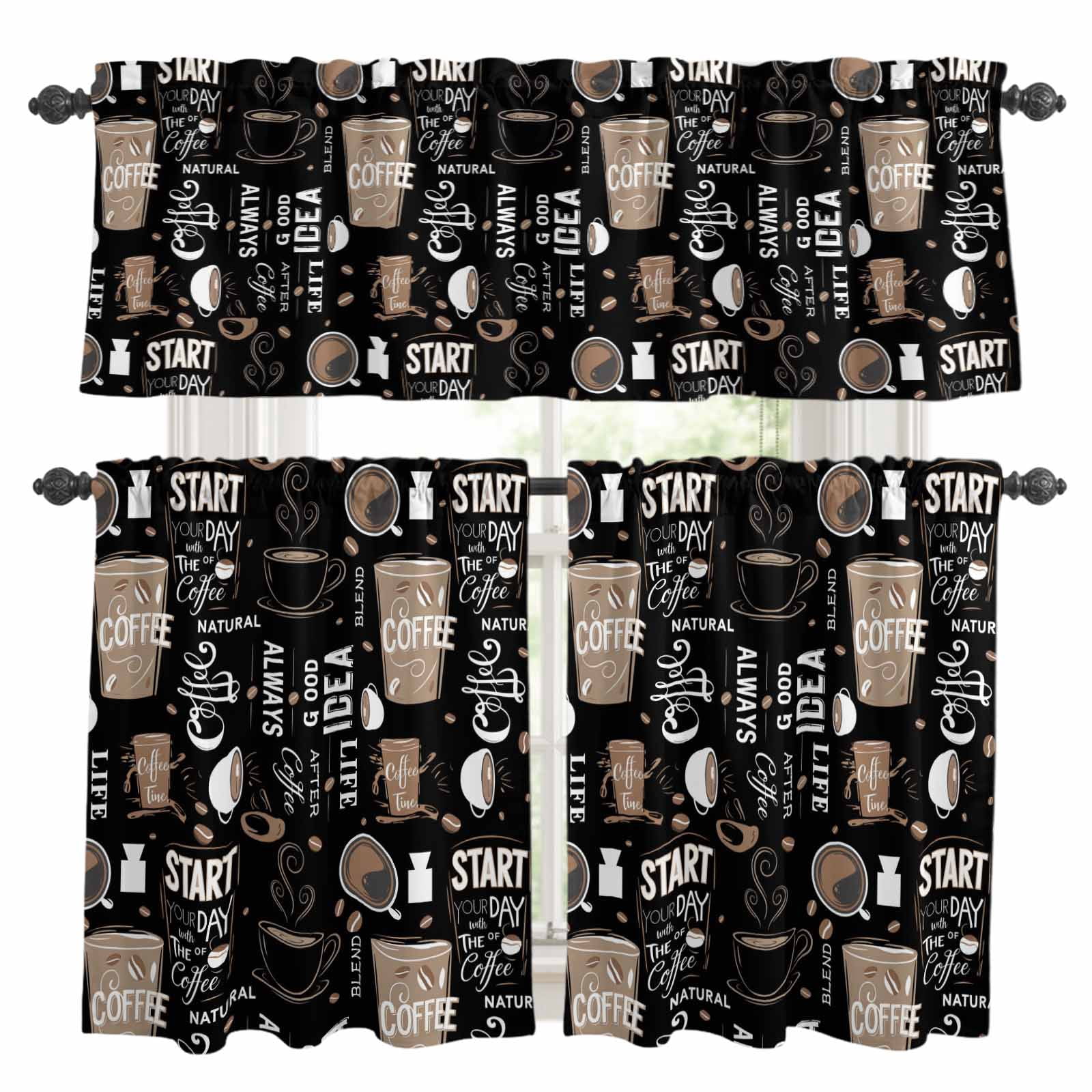 Coffee Black Kitchen Curtains Sets for Windows 24 Inch Length, Brown ...