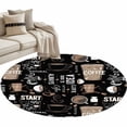thumbnail image 1 of Coffee Black Large Area Rugs for Bedroom Living Room, Soft Non Slip Carpet Bedside Rug, Brown Beans Cup Dessert Drink Monochrome Round Floor Cover Kitchen Accent Rug 3.3' for Dining Room/Office, 1 of 9