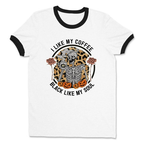 Coffee Black Like My Soul Ringer Tee Shirt Unisex Large White/Black