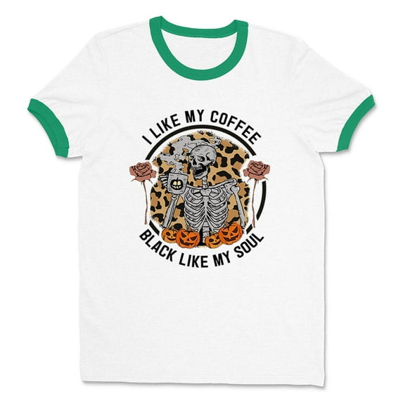 Coffee Black Like My Soul Ringer Tee Shirt Unisex Large White/Kelly Green