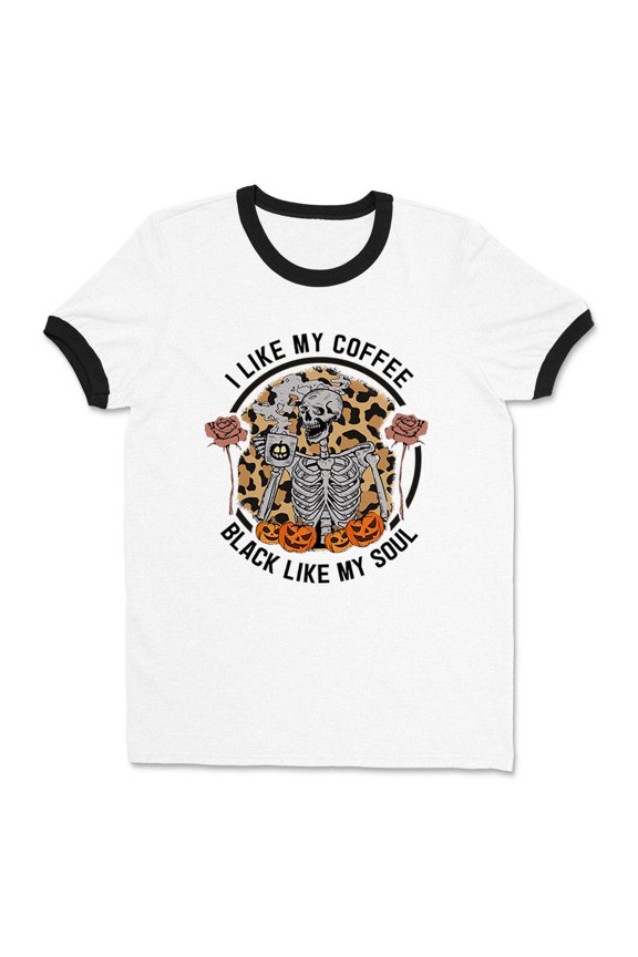 Coffee Black Like My Soul Ringer Tee Shirt Unisex X-Large White/Black