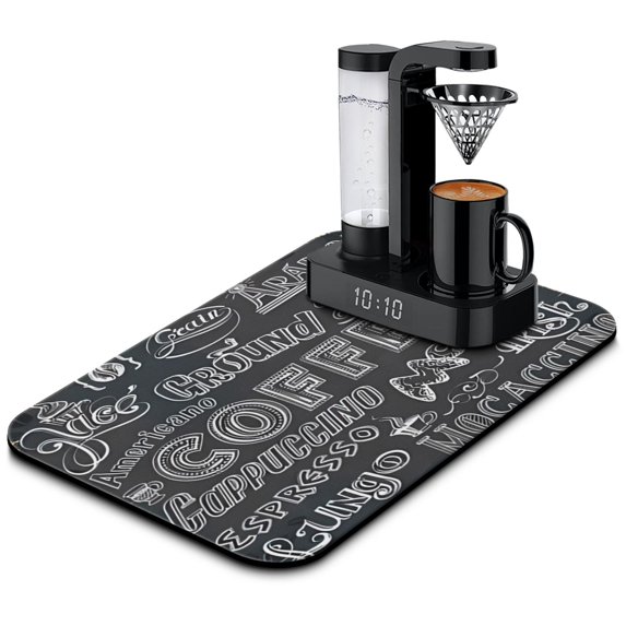 Coffee Black Text Pattern Coffee Bar Mat Accessories for Countertop Absorbent Hide Stain Dish Drying Mats for Kitchen Counter Draining Pad Under Coffee Maker Coffee Pot Espresso Machine 19.5x12in
