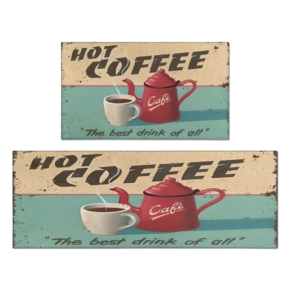 Coffee Black Vintage Pattern Kitchen Rug Set Of 2,Kitchen Rugs Mats with Dirty Resistance,washable,Non-Slip,kitchen Rugs and Mats 17.7x24+17.7x48inch