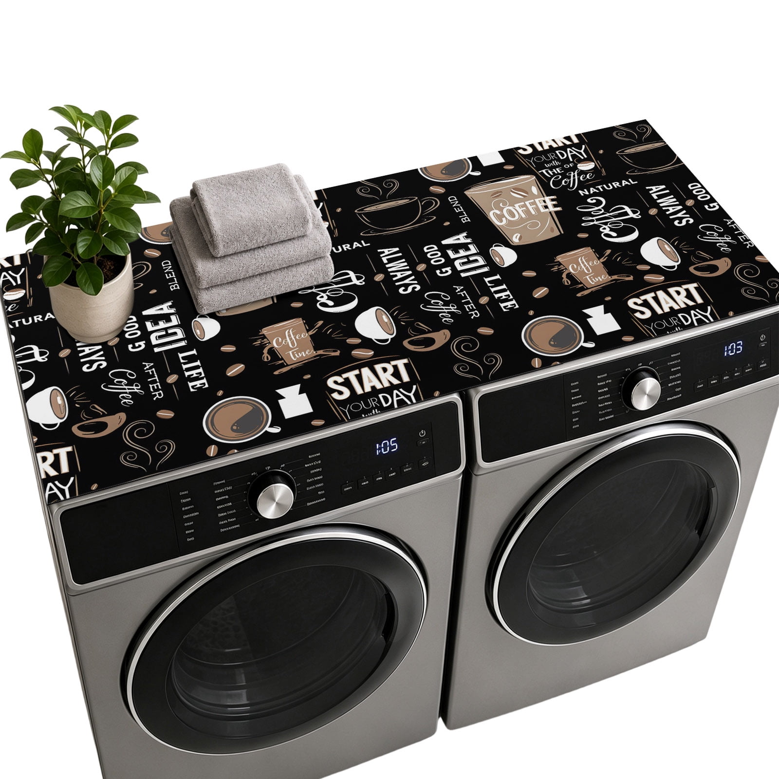 Coffee Black Washer Dryer Top Protector Mat Non Slip,Brown Beans Cup ...