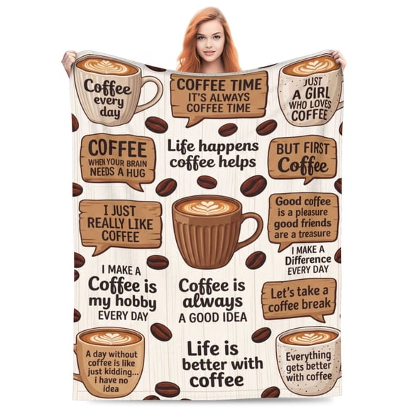 Coffee Blanket, Cafe Coffee Cup and Bean Pattern, Soft Cozy Flannel Blanket for Bedroom Sofa Home Decor 50x40