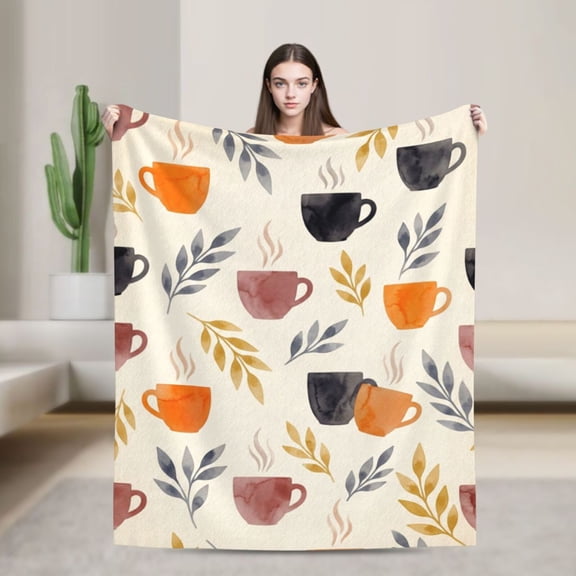 Coffee Blanket, Coffee Lovers Inspired Design, Soft Cozy Flannel Blanket， Warm Home Decor Throw for Sofa Couch Living Room 50x40