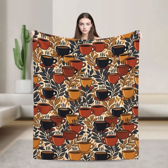 Coffee Blanket, Coffee Lovers Inspired Design, Soft Cozy Flannel Blanket， Warm Home Decor Throw for Sofa Couch Living Room 50x40