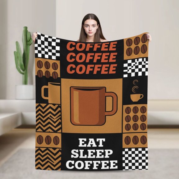 Coffee Blanket Flannel Coffee Bean Art Pattern All Season Throw Soft Warm Cozy Plush Home Decor for Couch and Bed 50x40