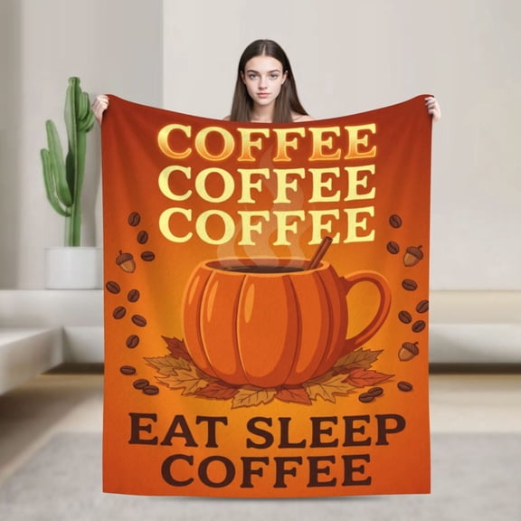Coffee Blanket, Flannel Coffee Bean Pattern, All Season Throw, Soft Warm Cozy Plush Blanket 50x40
