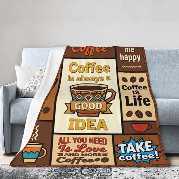 Coffee Blanket, Flannel Cozy Coffee Station Pattern, All Season Throw, Soft Warm Cozy Plush Blanket 50x40