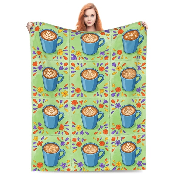 Coffee Blanket Flannel Elegant Coffee Drink Pattern All Season Throw Soft Warm Cozy Plush Home Decor for Couch and Bed 50x40