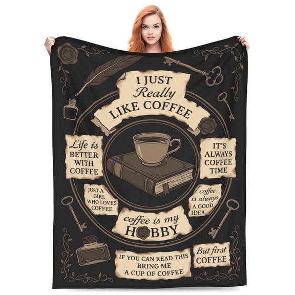 Coffee Blanket, Flannel Funny Coffee Beans Pattern, All Season Throw, Soft Warm Cozy Plush Blanket 50x40
