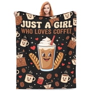Coffee Blanket, Kawaii Cafe Food Design, Cute Coffee Theme Soft Flannel Blanket for Women, Cozy Home Decor Throw for Chair Sofa Bedroom 50x40