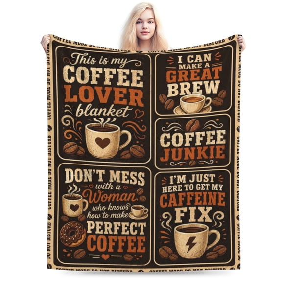 Coffee Blanket Soft Flannel Fleece Black Brown Vintage Coffee Lover Gift 50x40