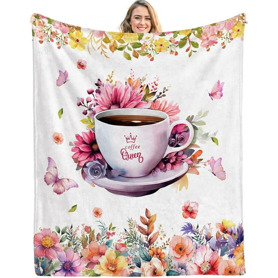 Coffee Blanket for Women,Super Soft Throw Blanket 50 * 60in for Couches Chairs Beds